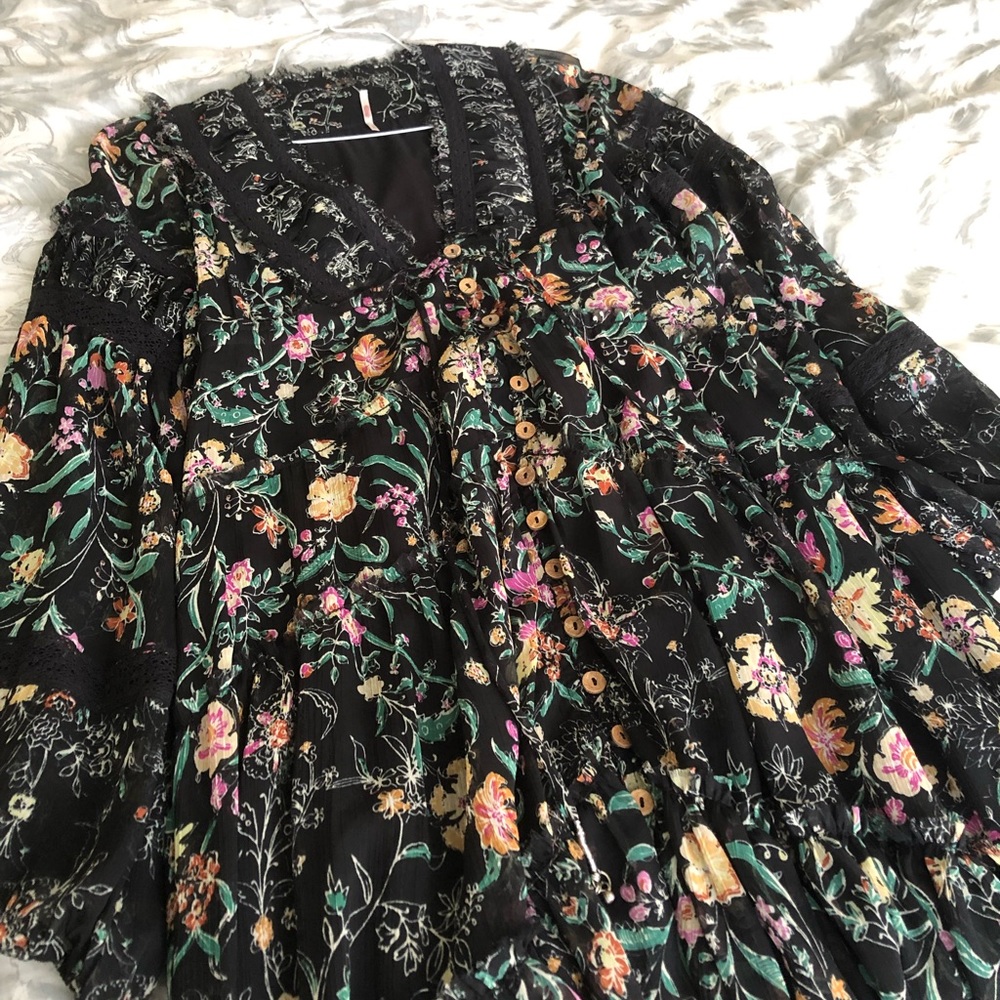 Free People Cassis Printed Chiffon Dress